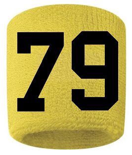 Number 79 Custom Yellow w/ Black #'s Sweatband Wristband Embroidered Stitched