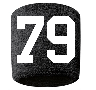 Number 79 Custom Black w/ White #'s Sweatband Wristband Embroidered Stitched