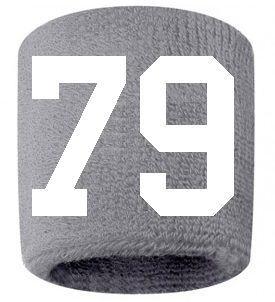 Number 79 Custom Gray w/ White #'s Sweatband Wristband Embroidered Stitched