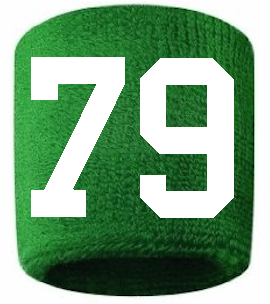 Number 79 Custom Green w/ White #'s Sweatband Wristband Embroidered Stitched