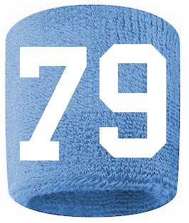 Number 79 Custom Light Blue w/ White #'s Sweatband Wristband Embroidered Stitched
