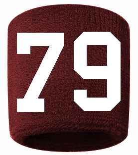 Number 79 Custom Maroon w/ White #'s Sweatband Wristband Embroidered Stitched