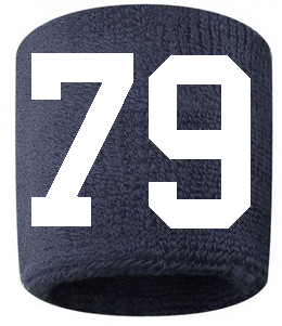 Number 79 Custom Navy Blue w/ White #'s Sweatband Wristband Embroidered Stitched - SportsJewelryProShop