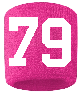 Number 79 Custom Hot Pink w/ White #'s Sweatband Wristband Embroidered Stitched