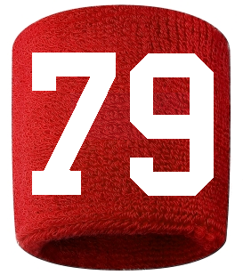 Number 79 Custom Red w/ White #'s Sweatband Wristband Embroidered Stitched