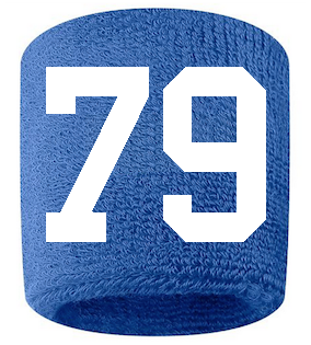 Number 79 Custom Royal Blue w/ White #'s Sweatband Wristband Embroidered Stitched