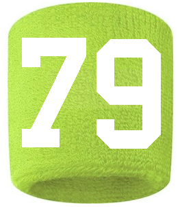 Number 79 Custom Volt Neon Lime Green w/ White #'s Sweatband Wristband Embroidered Stitched