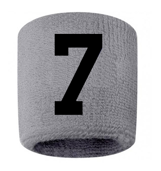 Number 7 Custom Gray w/ Black #'s Sweatband Wristband Embroidered Stitched