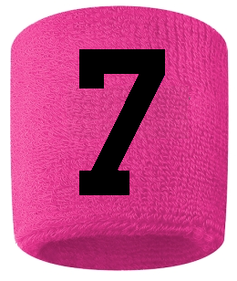 Number 7 Custom Hot Pink w/ Black #'s Sweatband Wristband Embroidered Stitched