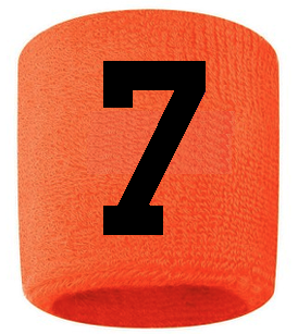 Number 7 Custom Orange w/ Black #'s Sweatband Wristband Embroidered Stitched