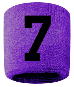 Number 7 Custom Purple w/ Black #'s Sweatband Wristband Embroidered Stitched