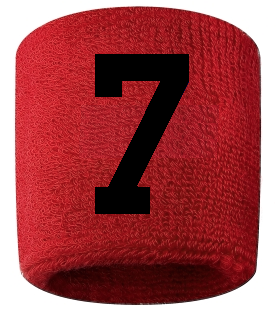 Number 7 Custom Red w/ Black #'s Sweatband Wristband Embroidered Stitched - SportsJewelryProShop