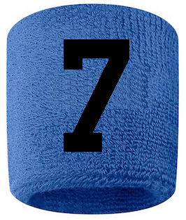 Number 7 Custom Royal Blue w/ Black #'s Sweatband Wristband Embroidered Stitched