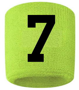 Number 7 Custom Volt Neon Lime Green w/ Black #'s Sweatband Wristband Embroidered Stitched