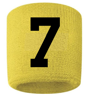 Number 7 Custom Yellow w/ Black #'s Sweatband Wristband Embroidered Stitched