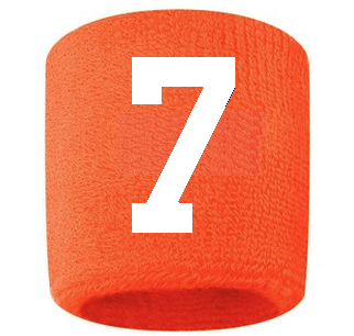 Number 7 Custom Orange w/ White #'s Sweatband Wristband Embroidered Stitched