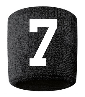 Number 7 Custom Black w/ White #'s Sweatband Wristband Embroidered Stitched