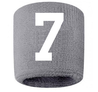 Number 7 Custom Gray w/ White #'s Sweatband Wristband Embroidered Stitched