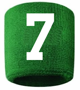 Number 7 Custom Green w/ White #'s Sweatband Wristband Embroidered Stitched