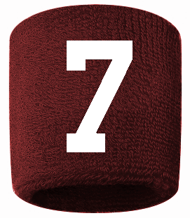 Number 7 Custom Maroon w/ White #'s Sweatband Wristband Embroidered Stitched