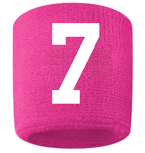 Number 7 Custom Hot Pink w/ White #'s Sweatband Wristband Embroidered Stitched