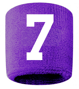 Number 7 Custom Purple w/ White #'s Sweatband Wristband Embroidered Stitched