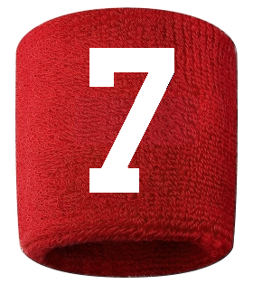 Number 7 Custom Red w/ White #'s Sweatband Wristband Embroidered Stitched