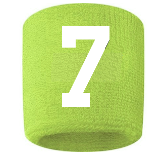 Number 7 Custom Volt Neon Lime Green w/ White #'s Sweatband Wristband Embroidered Stitched