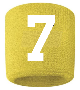 Number 7 Custom Yellow w/ White #'s Sweatband Wristband Embroidered Stitched