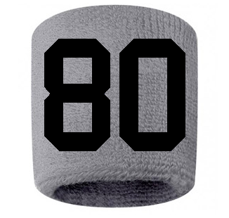 Number 80 Custom Gray w/ Black #'s Sweatband Wristband Embroidered Stitched