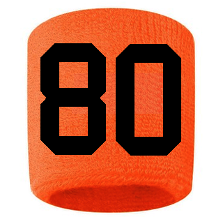 Number 80 Custom Orange w/ Black #'s Sweatband Wristband Embroidered Stitched