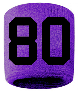 Number 80 Custom Purple w/ Black #'s Sweatband Wristband Embroidered Stitched