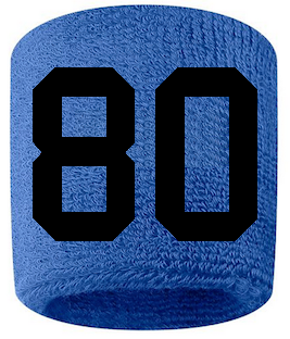 Number 80 Custom Royal Blue w/ Black #'s Sweatband Wristband Embroidered Stitched
