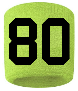 Number 80 Custom Volt Neon Lime Green w/ Black #'s Sweatband Wristband Embroidered Stitched - SportsJewelryProShop