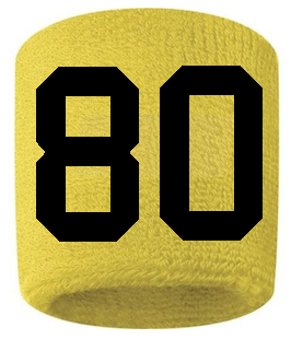Number 80 Custom Yellow w/ Black #'s Sweatband Wristband Embroidered Stitched
