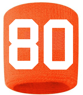 Number 80 Custom Orange w/ White #'s Sweatband Wristband Embroidered Stitched