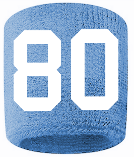 Number 80 Custom Light Blue w/ White #'s Sweatband Wristband Embroidered Stitched