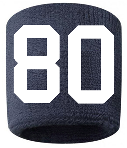 Number 80 Custom Navy Blue w/ White #'s Sweatband Wristband Embroidered Stitched