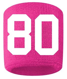 Number 80 Custom Hot Pink w/ White #'s Sweatband Wristband Embroidered Stitched