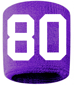 Number 80 Custom Purple w/ White #'s Sweatband Wristband Embroidered Stitched