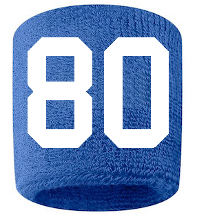 Number 80 Custom Royal Blue w/ White #'s Sweatband Wristband Embroidered Stitched