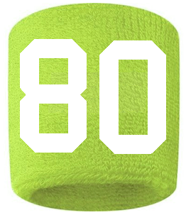 Number 80 Custom Volt Neon Lime Green w/ White #'s Sweatband Wristband Embroidered Stitched