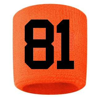 Number 81 Custom Orange w/ Black #'s Sweatband Wristband Embroidered Stitched
