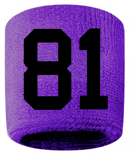 Number 81 Custom Purple w/ Black #'s Sweatband Wristband Embroidered Stitched