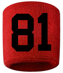 Number 81 Custom Red w/ Black #'s Sweatband Wristband Embroidered Stitched