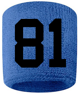 Number 81 Custom Royal Blue w/ Black #'s Sweatband Wristband Embroidered Stitched