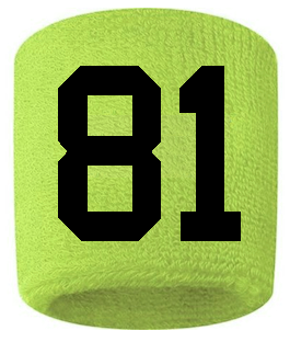 Number 81 Custom Volt Neon Lime Green w/ Black #'s Sweatband Wristband Embroidered Stitched