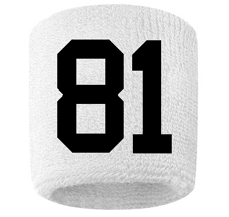 Number 81 Custom White w/ Black #'s Sweatband Wristband Embroidered Stitched