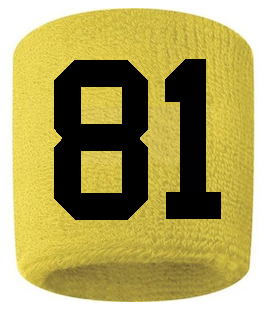 Number 81 Custom Yellow w/ Black #'s Sweatband Wristband Embroidered Stitched