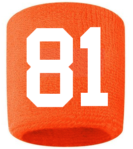 Number 81 Custom Orange w/ White #'s Sweatband Wristband Embroidered Stitched